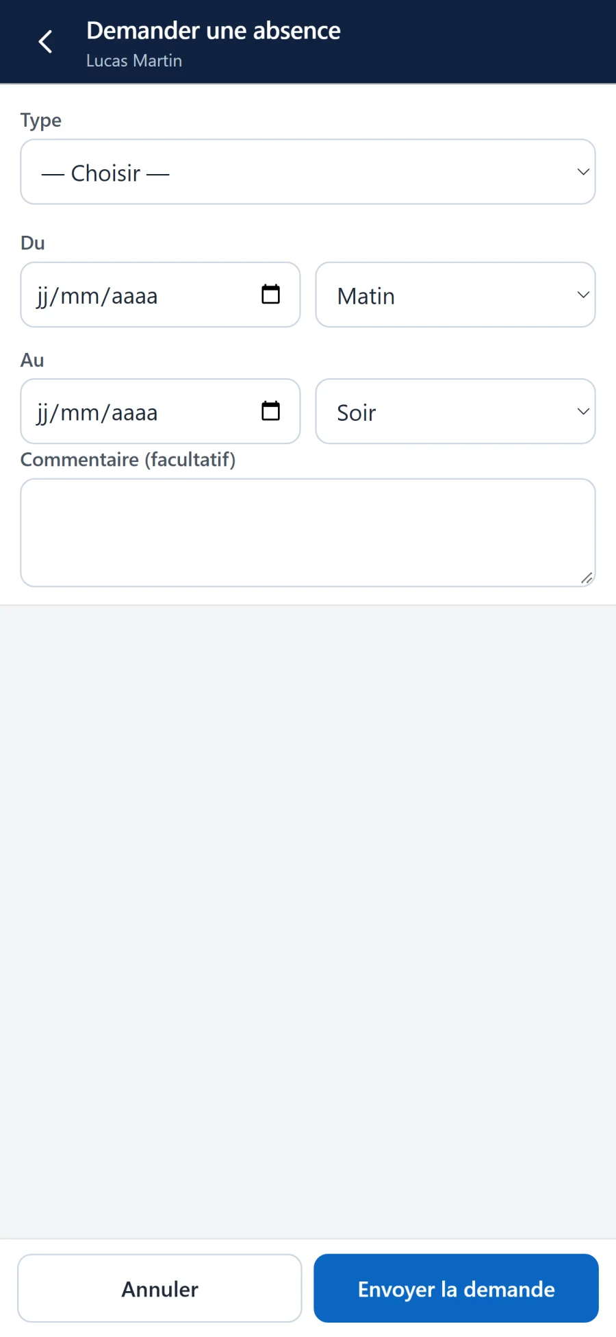 Demande de congé sur téléphone