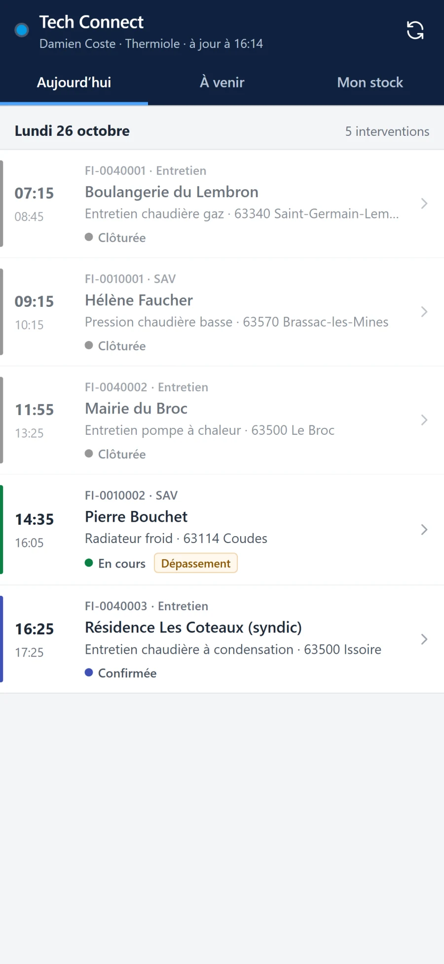 Tech Connect sur le téléphone du technicien